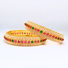 Mankairoop Traditional Gold Plated Ruby Green & Emerald Stone Bangles