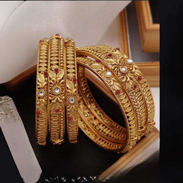 Mankairioop Antique Ruby & Pearl Embedded Bangles