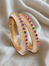 Mankairoop Traditional Gold Plated Ruby Green & Emerald Stone Bangles