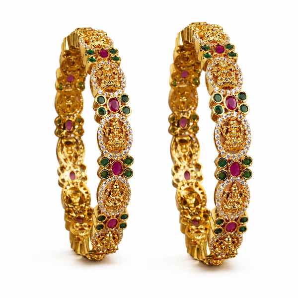 Mankairoop Premium Temple Jewellery Bangles – Ruby Green Stones
