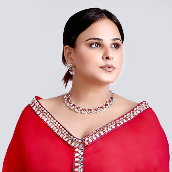 Mankairoop Royal Ruby Stone CZ Necklace & Matching Earrings