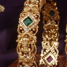 Mankairoop Traditional Gold-Plated Bangles with Red & Green Stone Embellishments – Set of 2