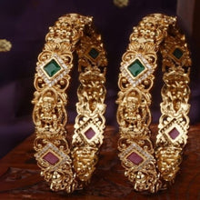 Mankairoop Traditional Gold-Plated Bangles with Red & Green Stone Embellishments – Set of 2