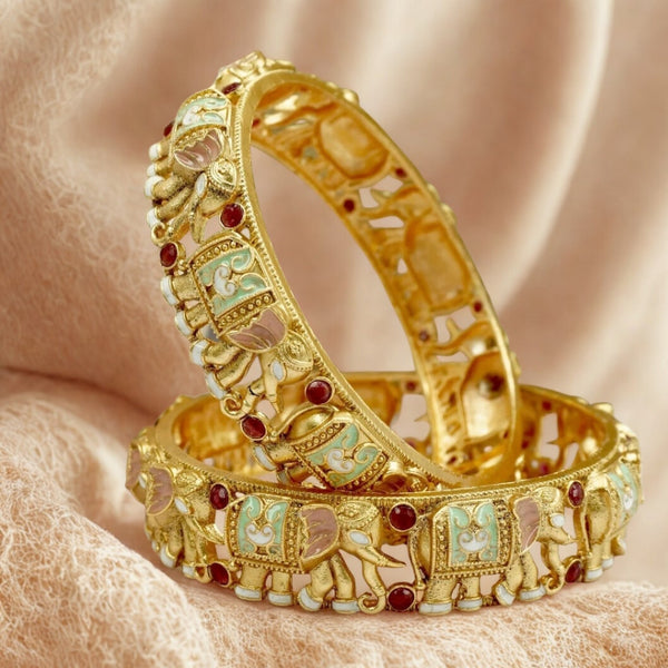 Mankairoop Elephant Design Kada Bracelet | Traditional Indian Gold Tone Bangle | Wedding Jewelry