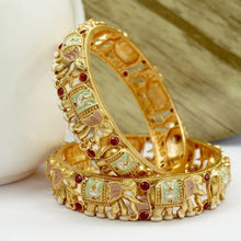 Mankairoop Elephant Design Kada Bracelet | Traditional Indian Gold Tone Bangle | Wedding Jewelry