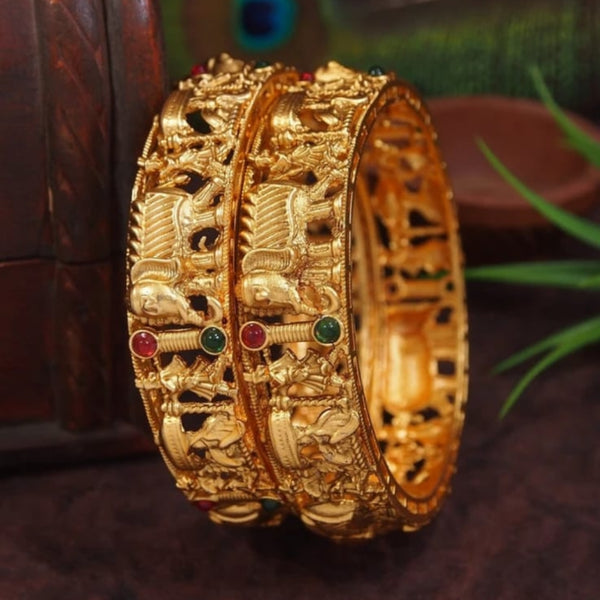 Mankairoop Gold Plated Elephant Bangle  Antique Indian Kada  Enamel Work Bridal Bracelet