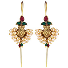 Mankairoop Handcrafted Temple Pearl Drop Earrings with Ruby & Emerald Finish – Antique Gold Traditional Jewelry