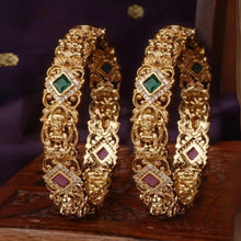 Mankairoop Traditional Gold-Plated Bangles with Red & Green Stone Embellishments – Set of 2