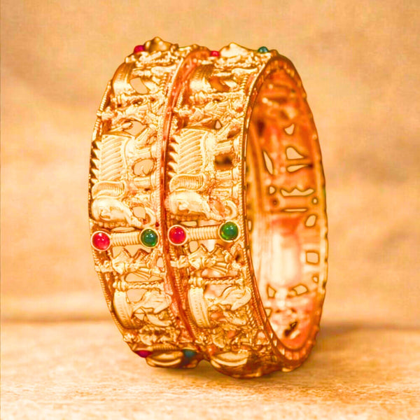Mankairoop Gold Plated Elephant Bangle  Antique Indian Kada  Enamel Work Bridal Bracelet
