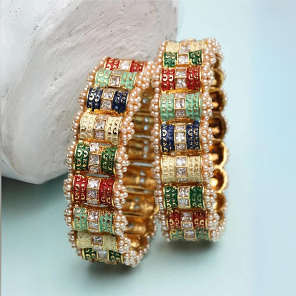 Mankairoop Multicolor Gold Bangles with Pearl Detailing