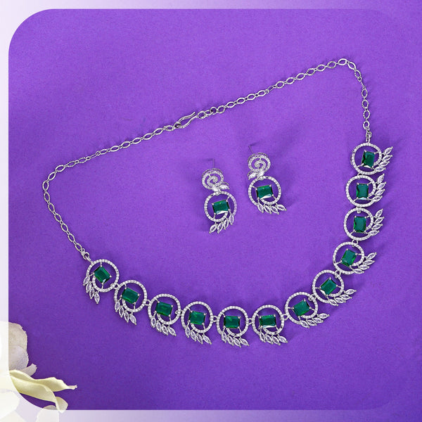 Mankairoop Silver-Plated Emerald Green CZ Necklace Set