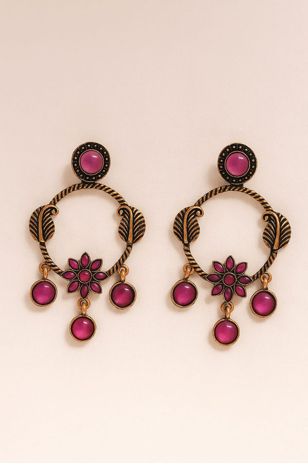 Mankairoop Royal Antique Earrings with Pink Drops