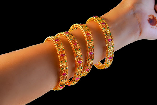 Mankairoop Handcrafted Temple-Style Gold Bangles