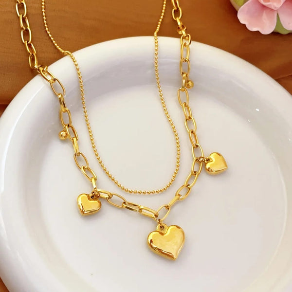 Mankairoop Anti-Tarnish Waterproof Gold Heart Layered Necklace