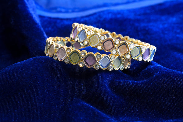 Mankairoop Premium Gold-Plated Bangles with Colored Mirror Work