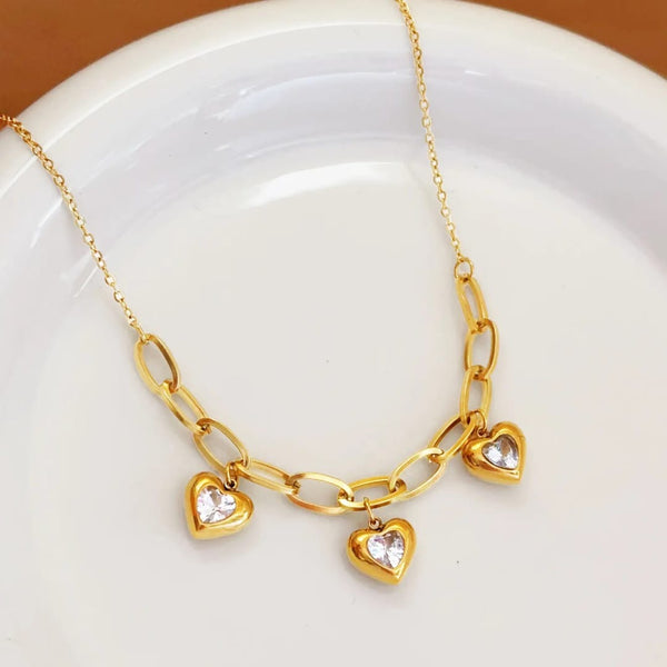 Mankiroop Anti-Tarnish Gold Necklace with Heart Charms