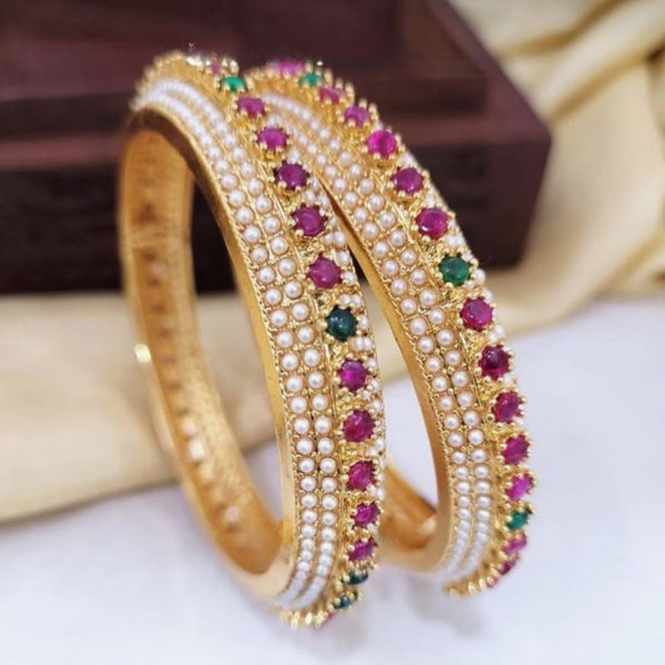 Mankairoop Traditional Gold Plated Ruby Green & Emerald Stone Bangles